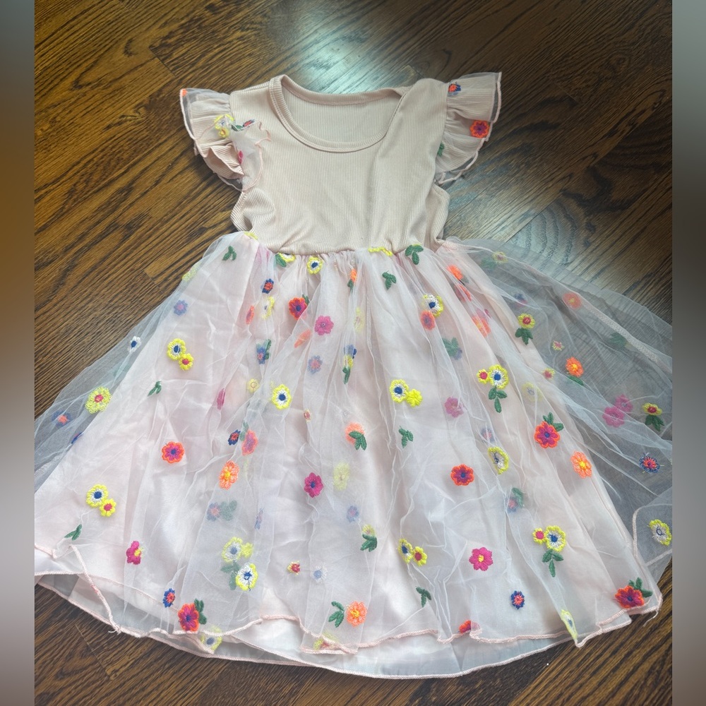 Floral Embroidered Toddler tutu Dress - Pink
